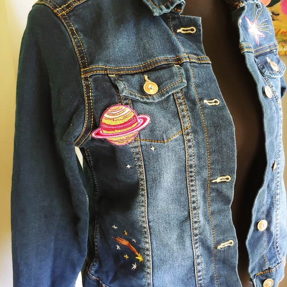 Wonder Nation Girls Embroidery Patch Jean Jacket - Picture 2 of 11
